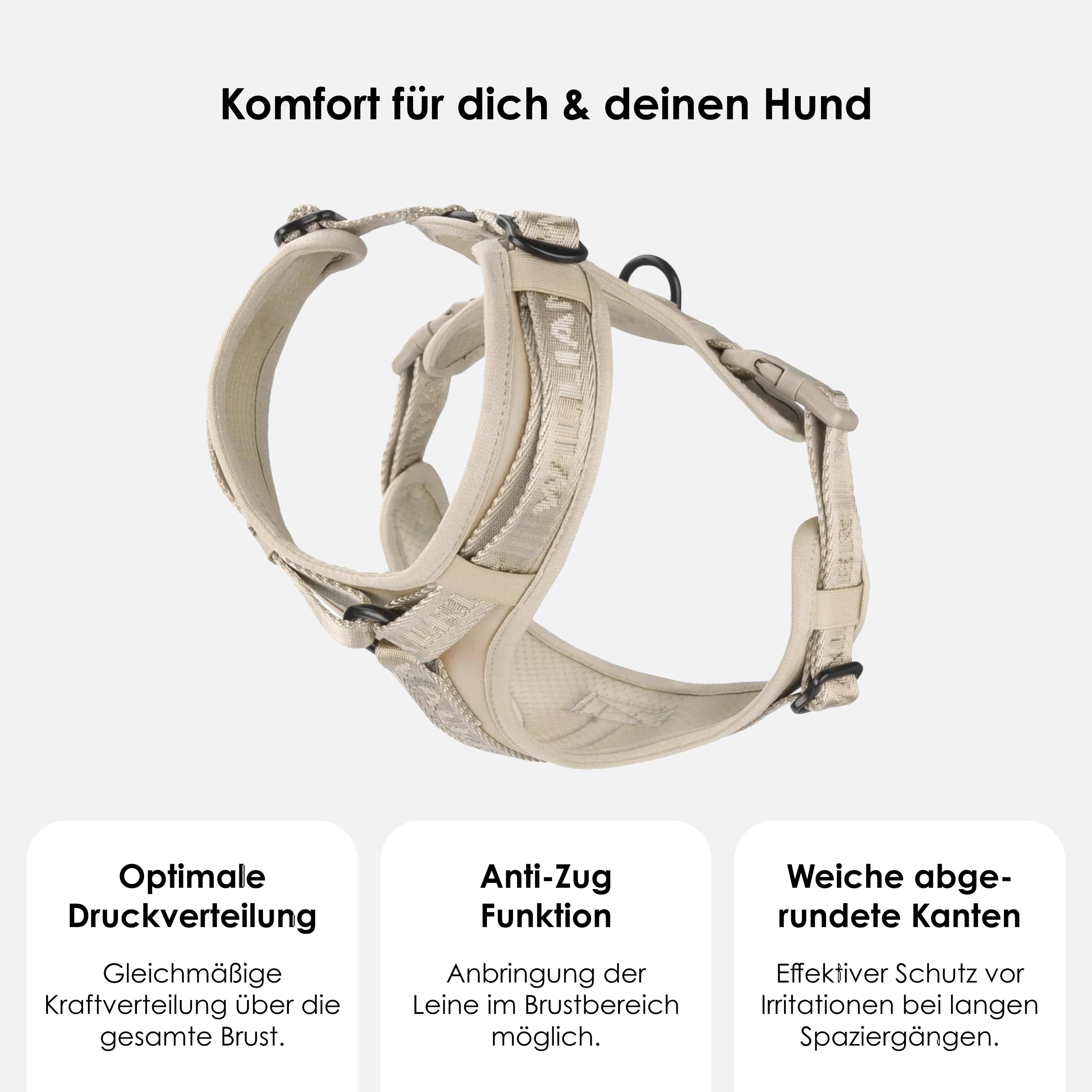 William Walker Hochwertiges Y-Hundegeschirr Sand (beige)